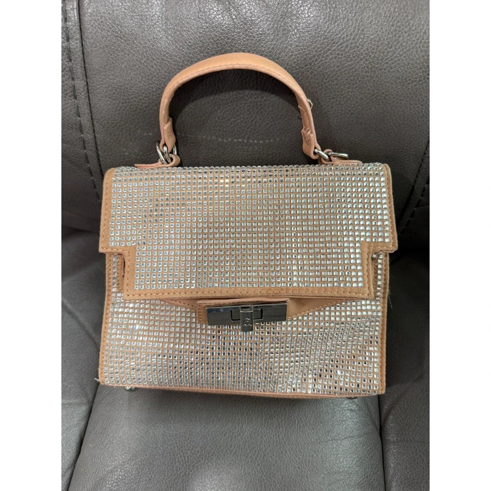 Steve Madden Tan Rhinestone Top Handle Bag‎ Nude Sparkly Evening Handbag